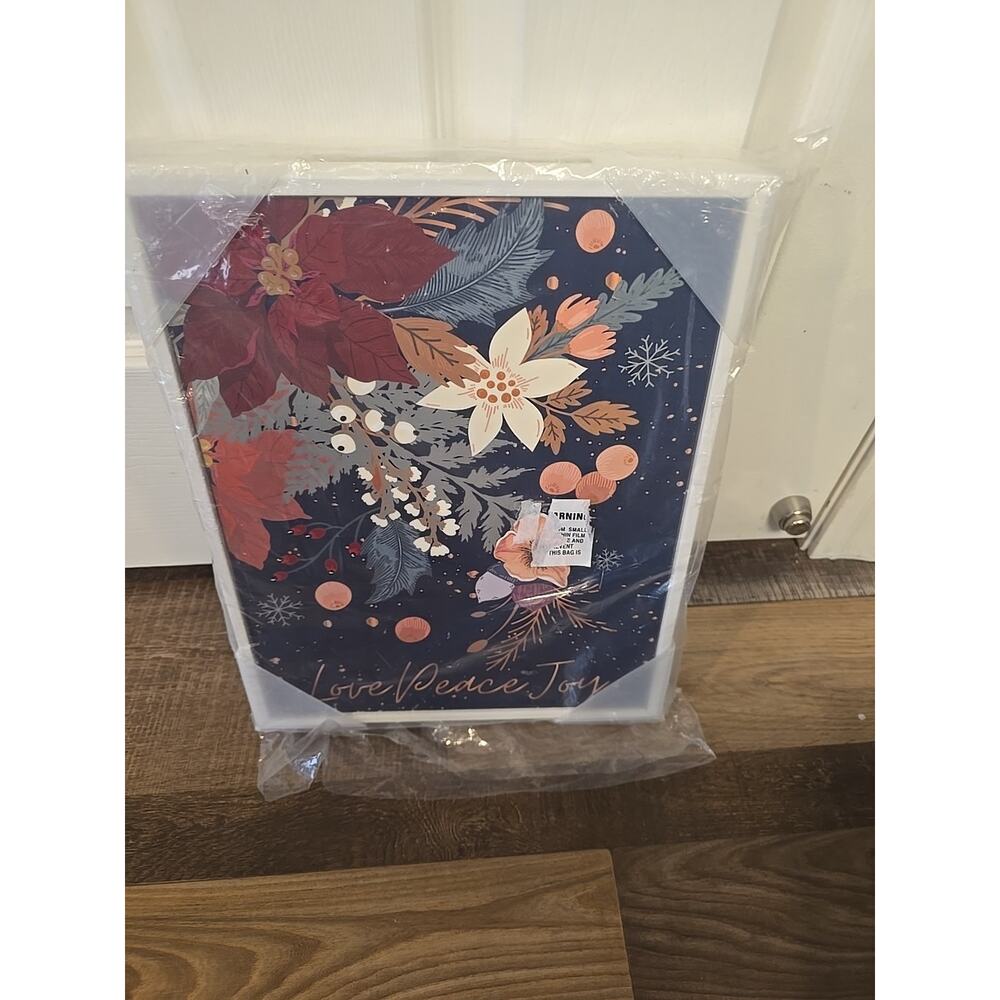 12714 Stupell Industries Floral Love Peace Joy White Framed Design. 14 x 11 tall